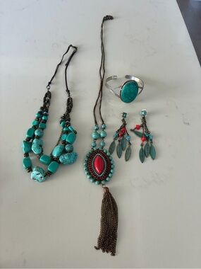 Southwestern style jewelry set  - necklace, pendant, earrings., and bracelet